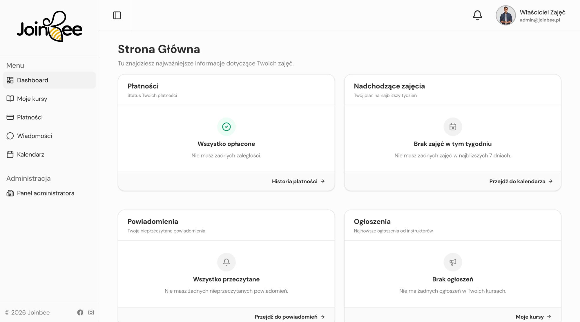 Panel administratora JoinBee