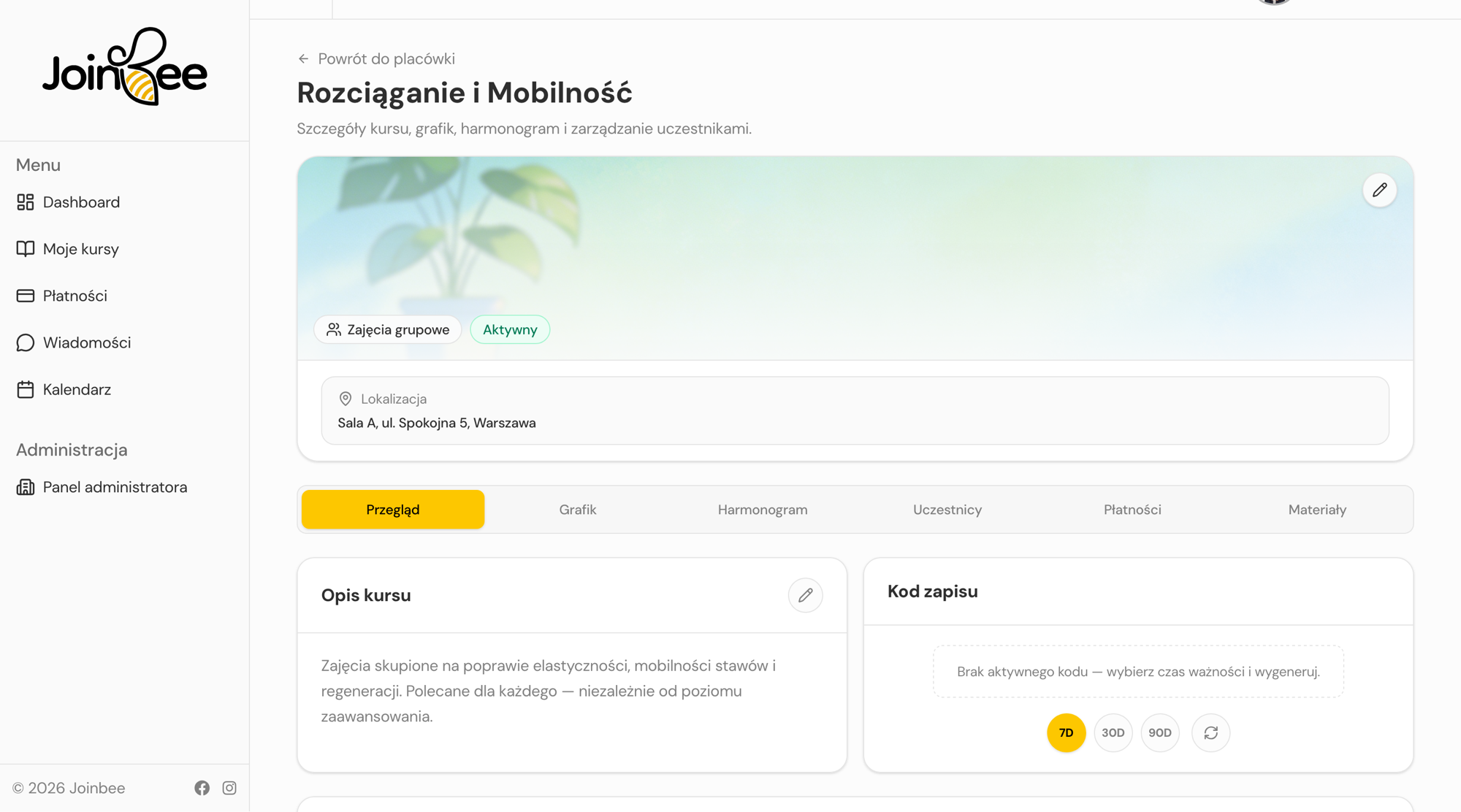 Kurs — zakładka Przegląd