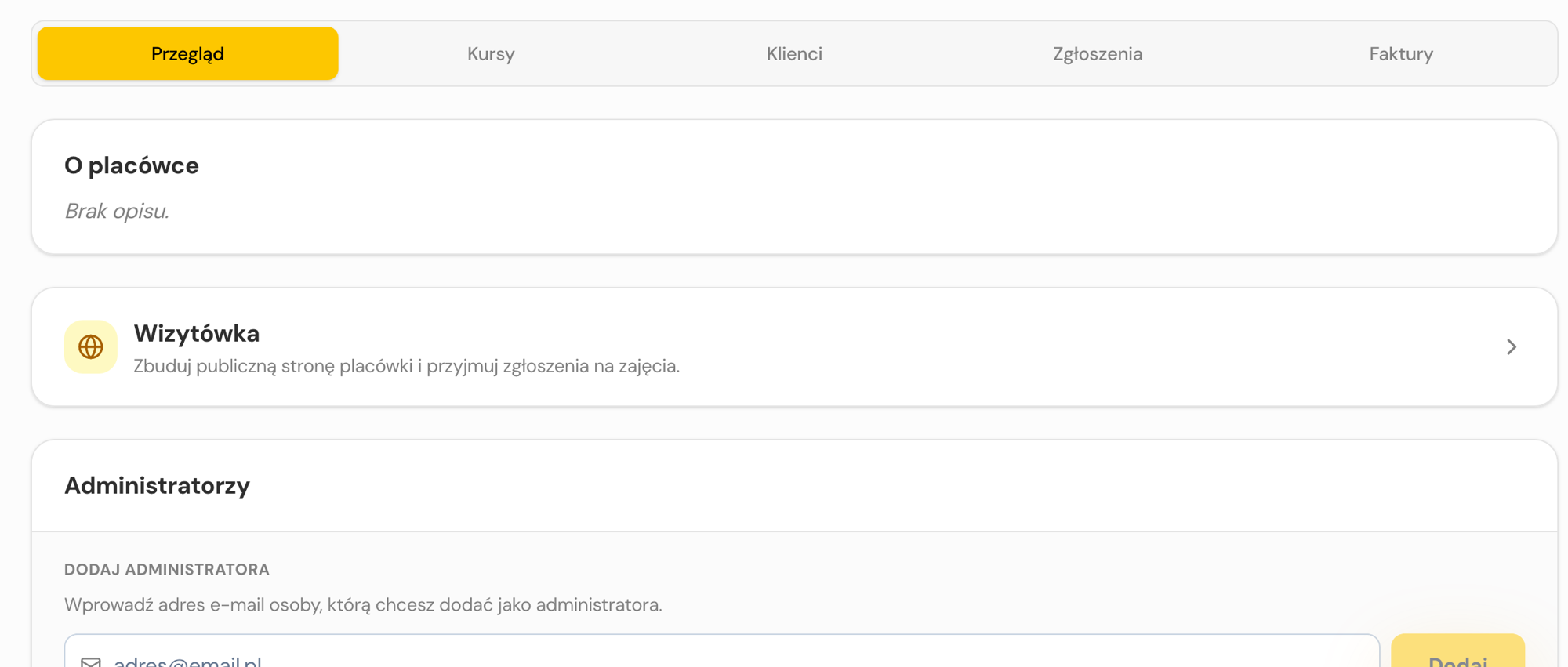 Przegląd placówki — karta Wizytówka