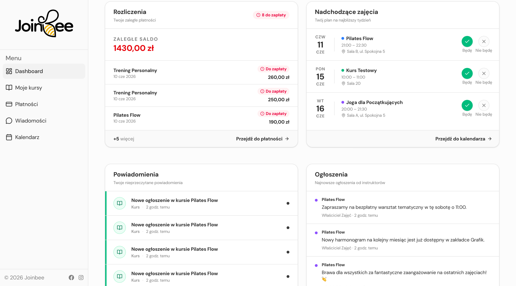 Dashboard uczestnika